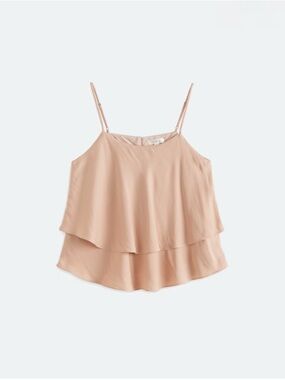 Satin Tiered Tan Spaghetti-Strap Camisole